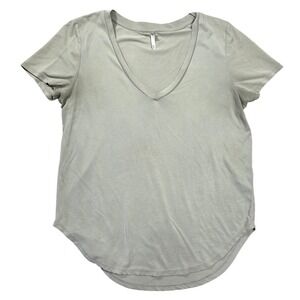 BKE Core Women Sage Green V-Neck Short Sleeve Curved Hem Modal Tee S Western